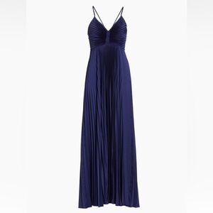 Floor length pleated gown in navy wedding guest dress size 6 like Aries